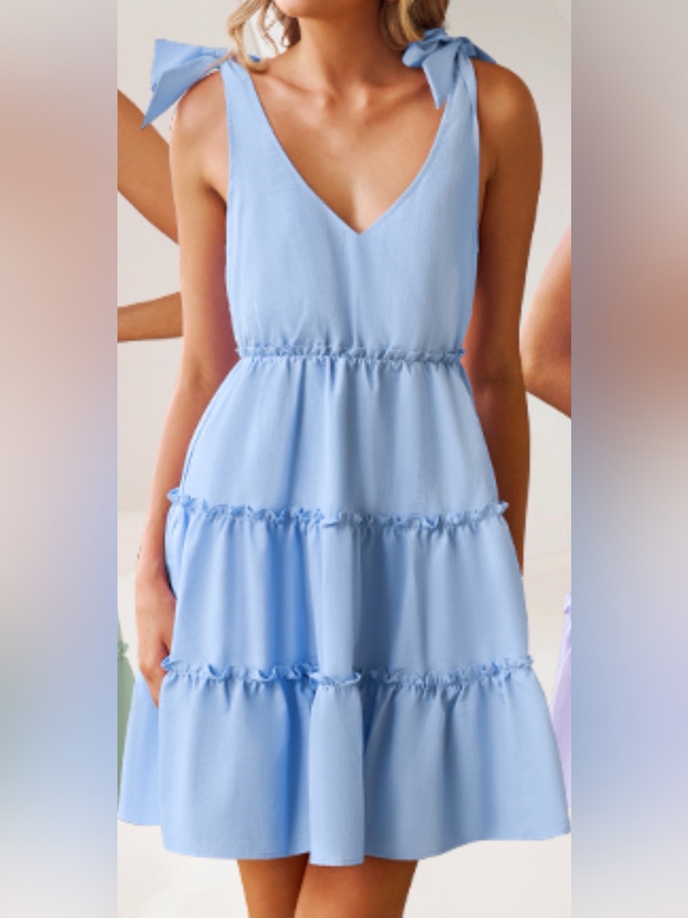 Light Blue Tie-Shoulder Casual Dress